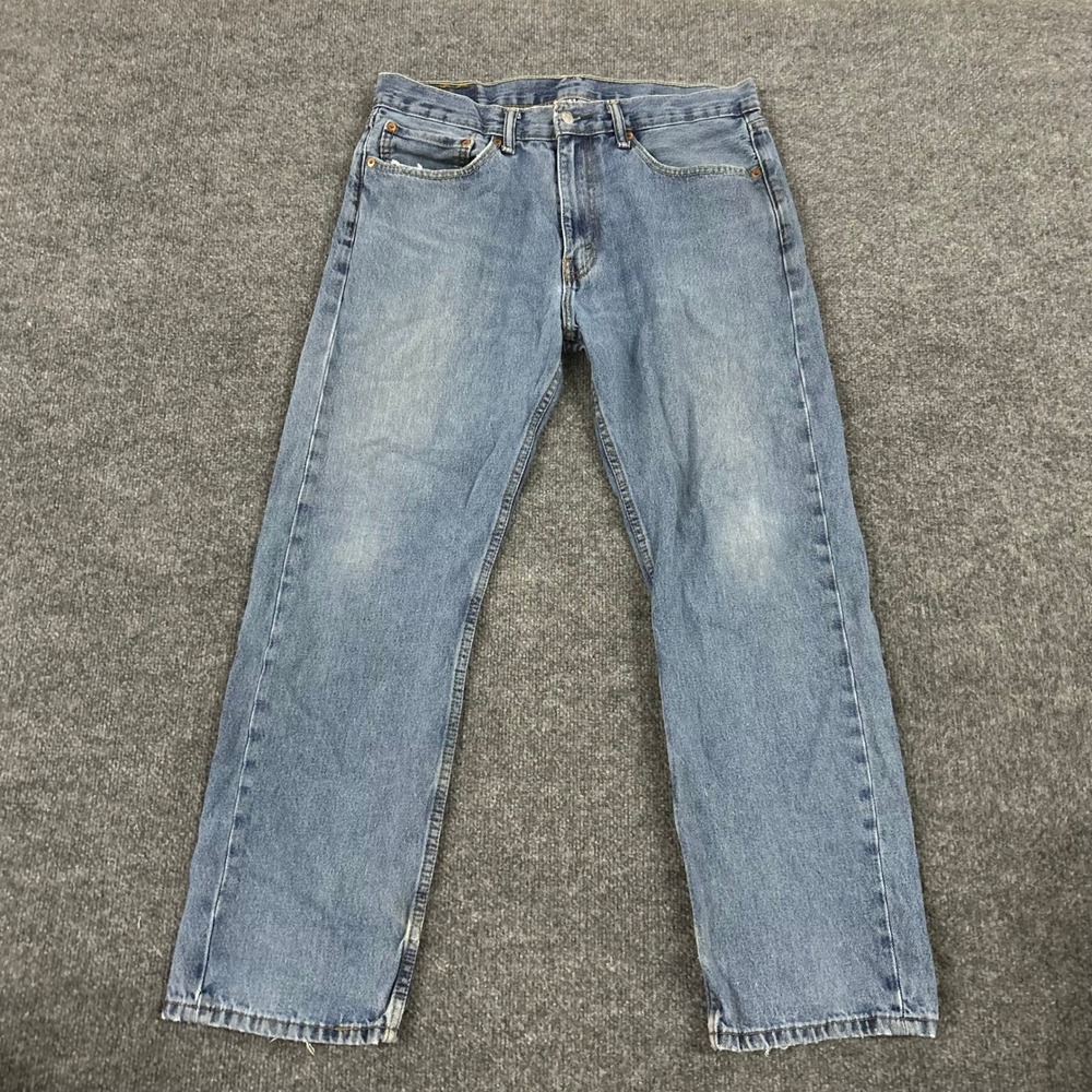 Levi's Jeans Mens Size 34x30 Blue 505 Regular Fit Straight Leg Denim Frayed Hem
